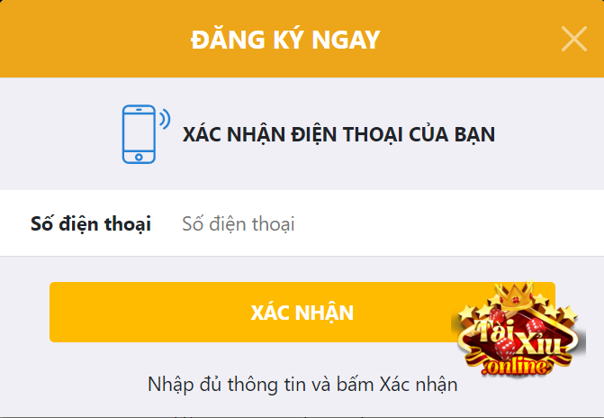 Nhập số điện thoại để xác nhận khi tạo tài khoản tài xỉu